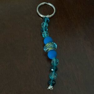 A beaded blue keychain